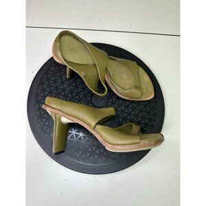 VTG Lisa Nading Green Leather Open Toe Heel Sandals Sz 36 / 6 US
